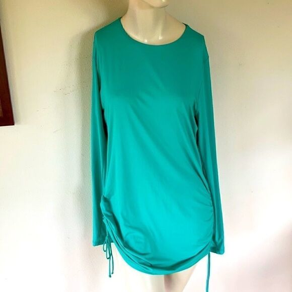 Land’s End Plus Regular Sizes Coverup Ruched Rashguard tunic Green Various - Picture 5 of 16